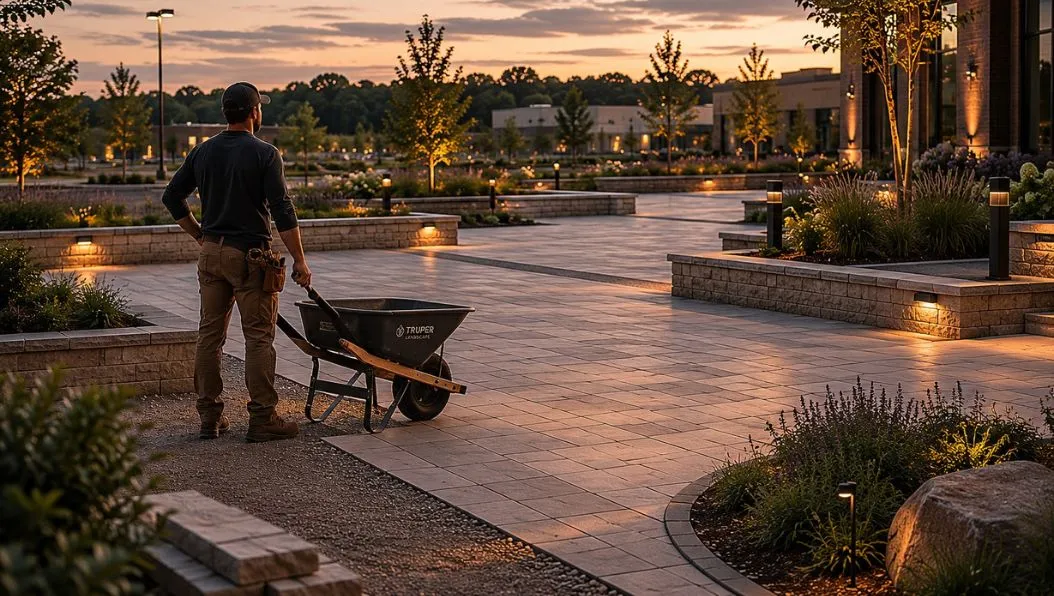 Landscape company leader slowing down to consider a landscape and hardscape project